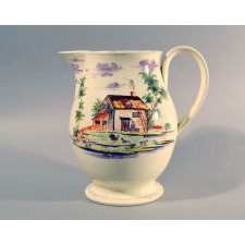 Creamware large jug with farm subject, circa 1785
